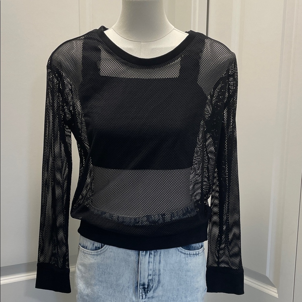 H&M Black Mesh Long Sleeve Top